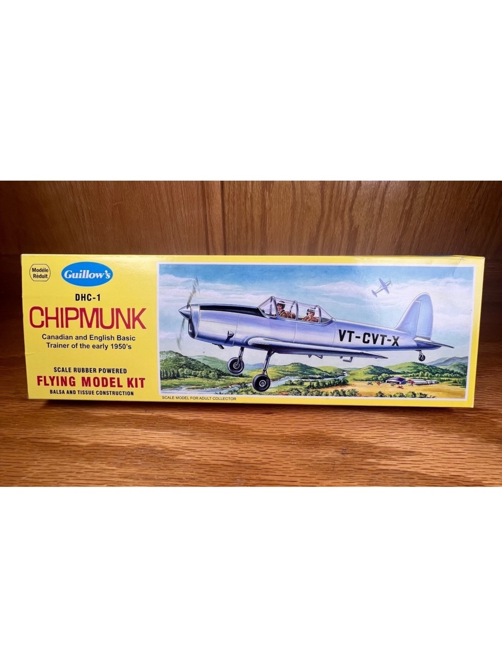 Guillow's DHC-1 Chipmunk Flying Model Kit - Rubber Powered Balsa and Tissue 1950
